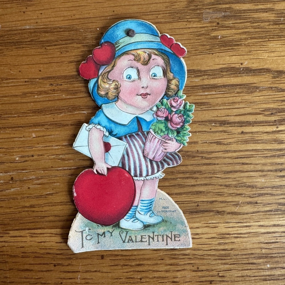 Vintage Mechanical Valentine Die Cut Card ML German Moving Eyes Loving Greeting